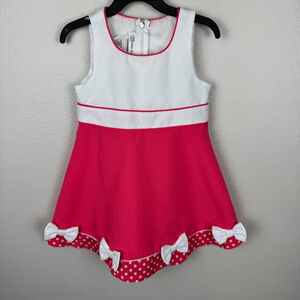 Bonnie Jean Dress Toddler Girls 3T White Pink Tank A-Line Bow Polka Dot Summer